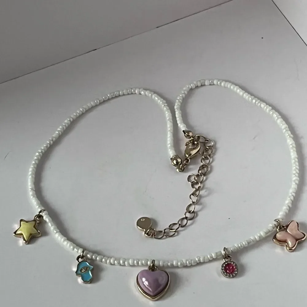 Adorable charm Necklace with Colorful Charms surfer boho fun